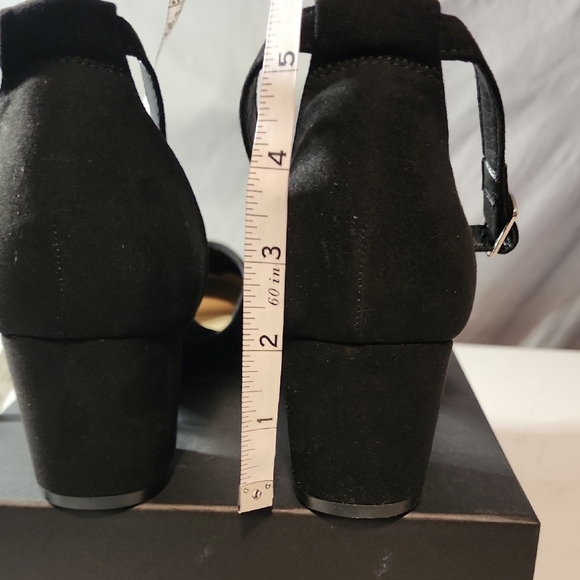 Black D'Orsay Suede Heels with Ankle Strap - Picture 5 of 8